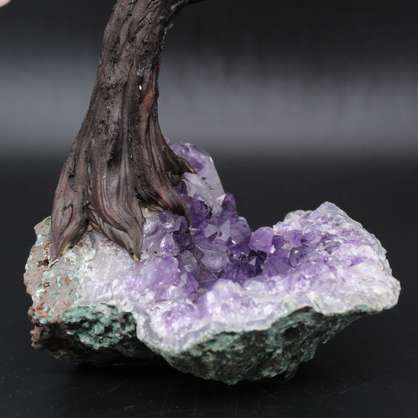 Mineral tree with amethyst base and rose quartz leaves