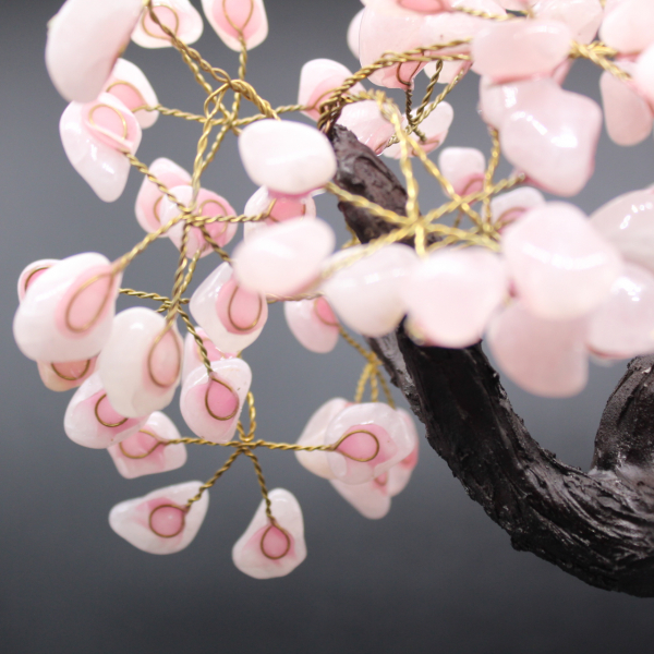 Mineral tree with amethyst base and rose quartz leaves