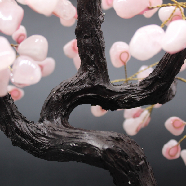 Mineral tree with amethyst base and rose quartz leaves