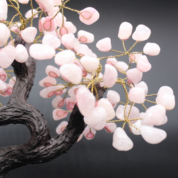 Mineral tree with amethyst base and rose quartz leaves