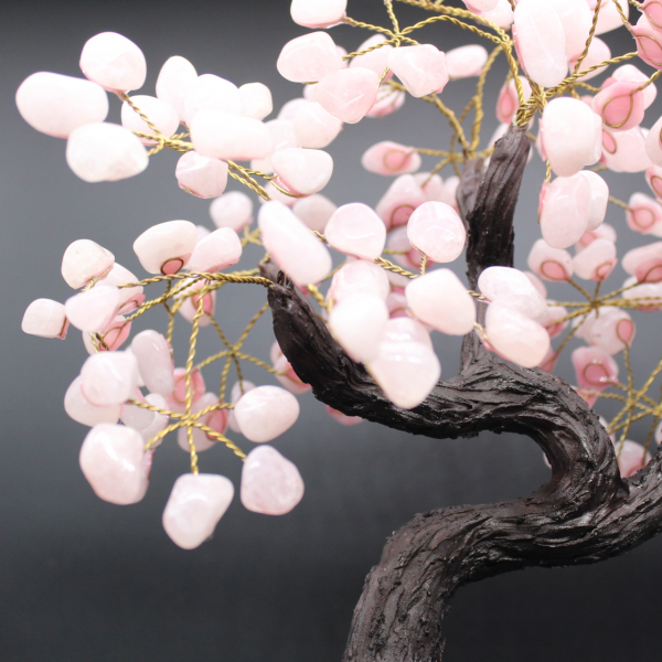 Mineral tree with amethyst base and rose quartz leaves