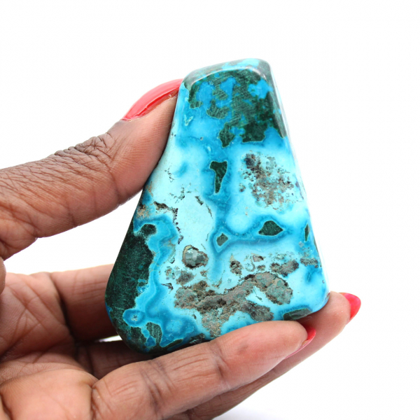 Polished block of Congo chrysocolla
