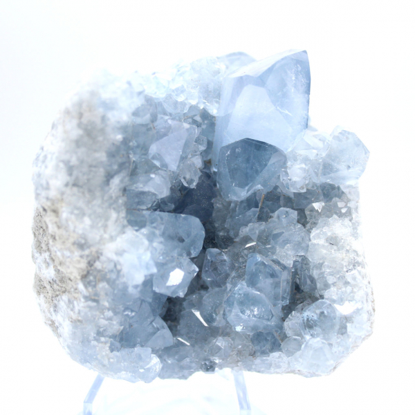 Blue celestite specimen with shiny crystals