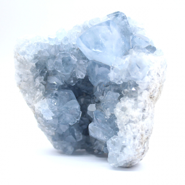 Blue celestite specimen with shiny crystals