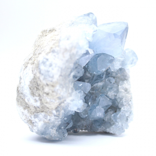 Blue celestite specimen with shiny crystals