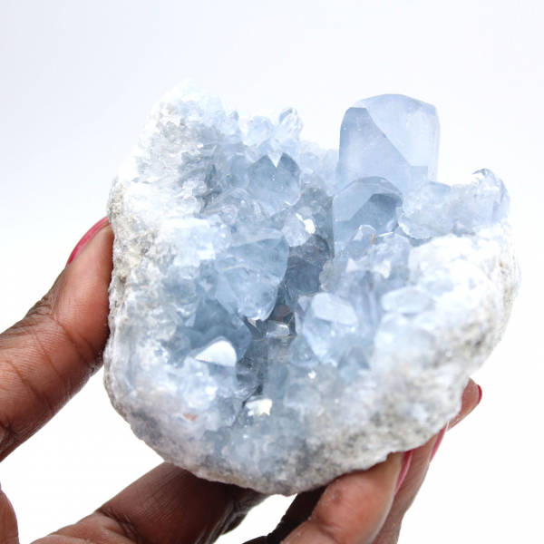 Blue celestite specimen with shiny crystals