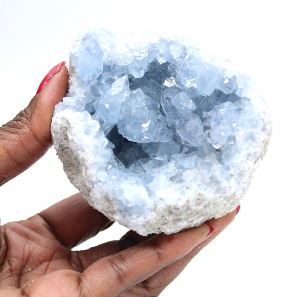 Decorative blue celestite geode from Madagascar