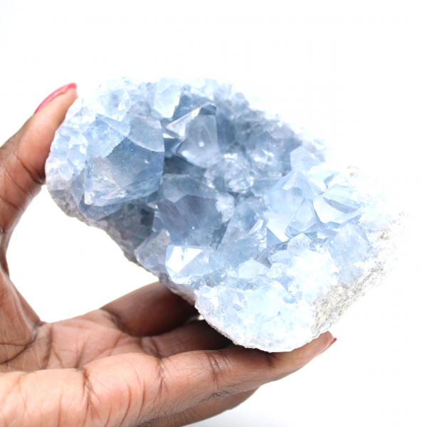 Blue celestite mineral geode Madagascar