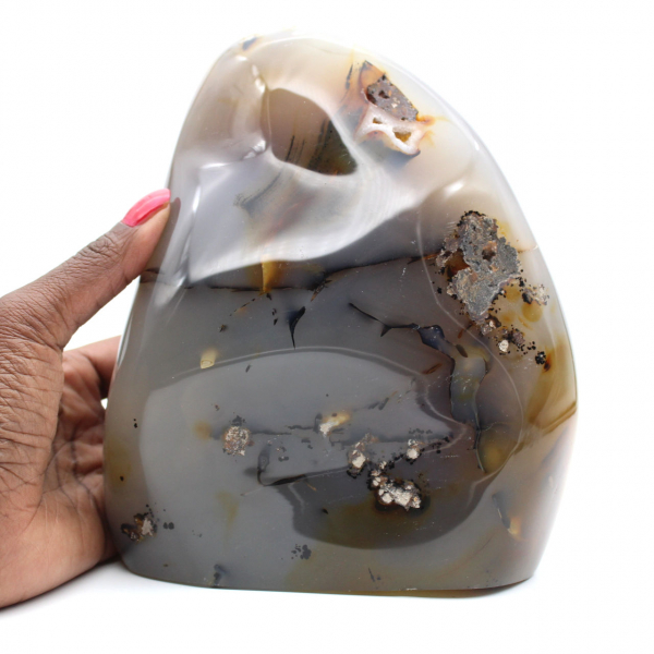 Polished carnelian, large red-orange mineral ornament, Madagascar