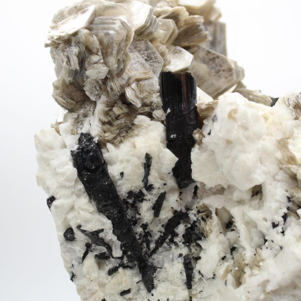 Mica and tourmaline on white quartz from Afghanistan