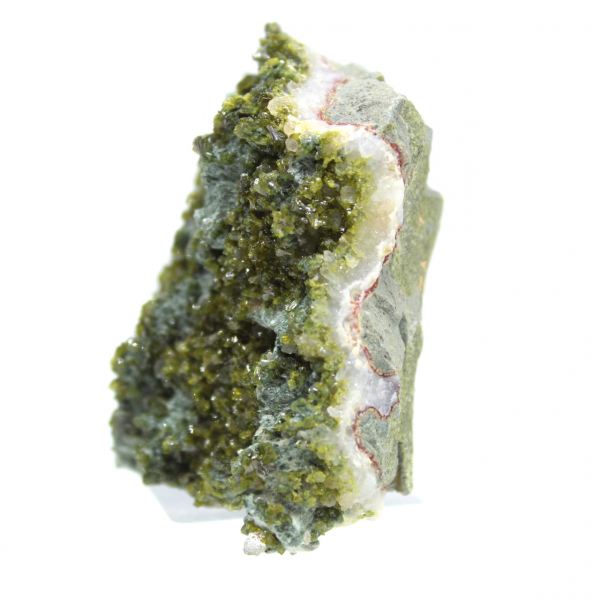 Green epidote crystals from Morocco on host rock