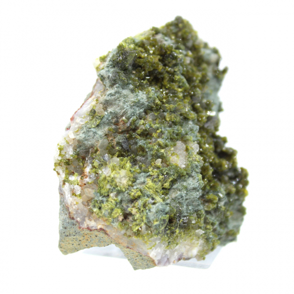 Green epidote crystals from Morocco on host rock