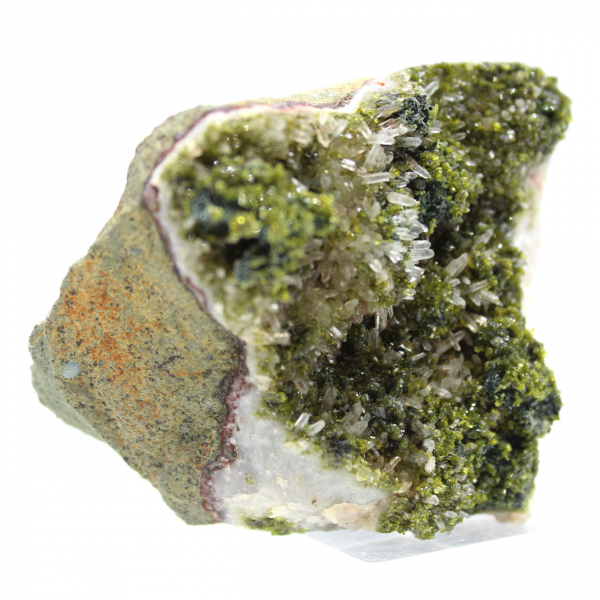 Green epidote crystals on matrix from Morocco