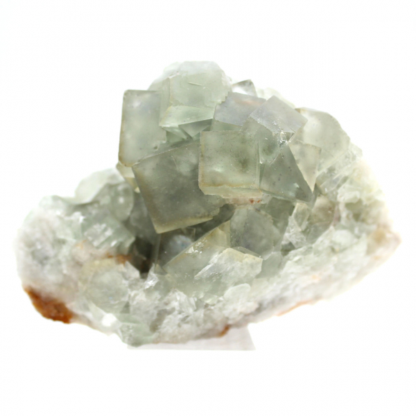 Raw green fluorite stone: Crystallized sample on rock