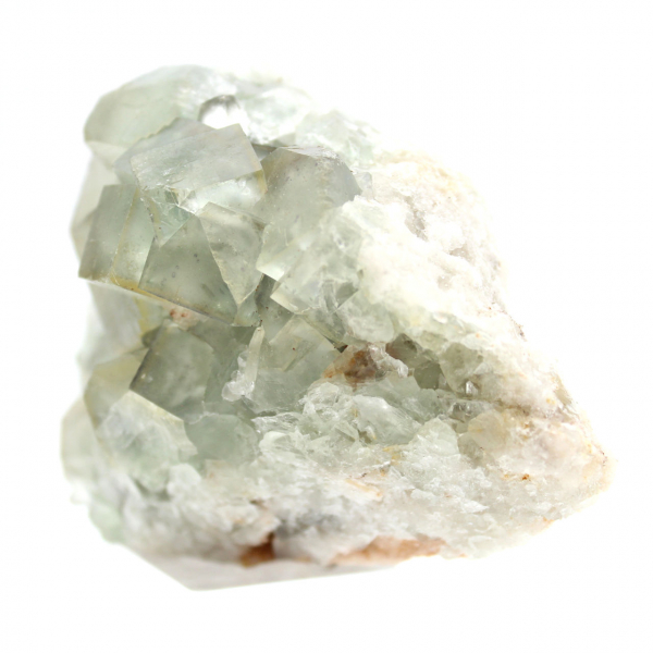 Raw green fluorite stone: Crystallized sample on rock