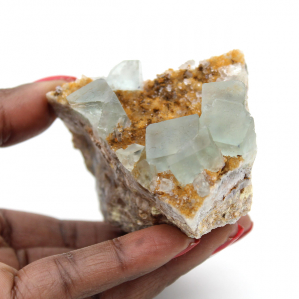 Raw green fluorite: Crystal on host rock, Morocco