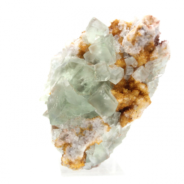 Raw green fluorite: Small crystal on its matrix, Morocco