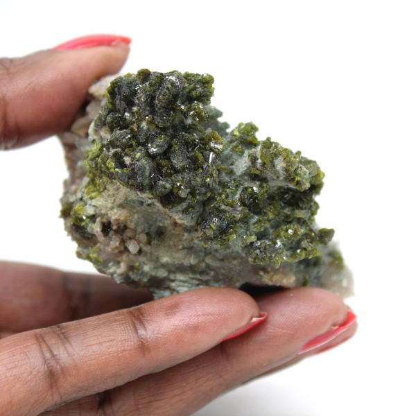 Moroccan epidote on beige matrix of origin