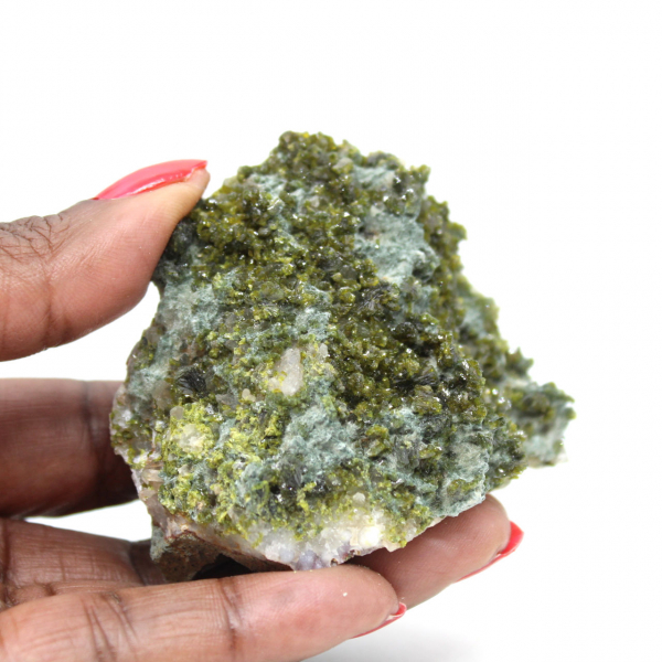 Green epidote crystals from Morocco on host rock