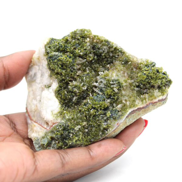 Green epidote crystals on matrix from Morocco