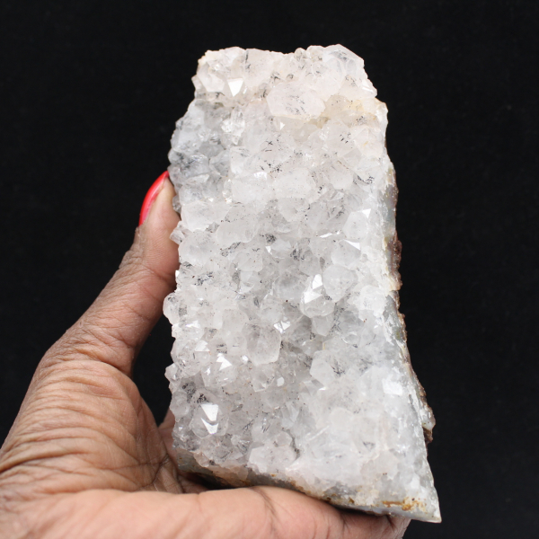 Raw Moroccan quartz with goethite filaments, druses and crystals