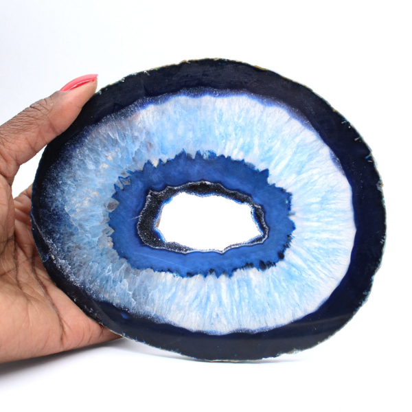 Polished slice of blue agate for mineralogy enthusiasts