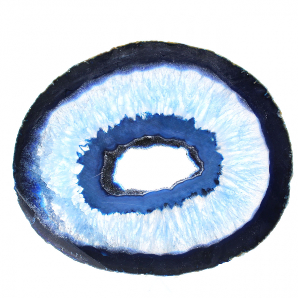 Polished slice of blue agate for mineralogy enthusiasts