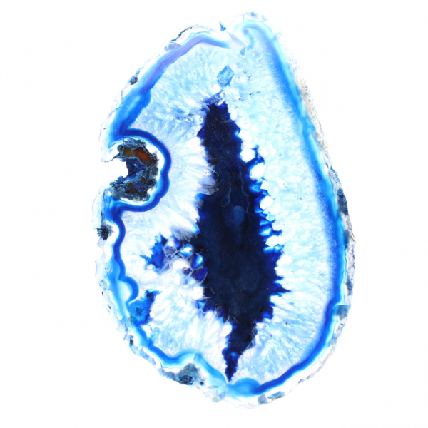 Thin slice of blue agate of Brazilian origin