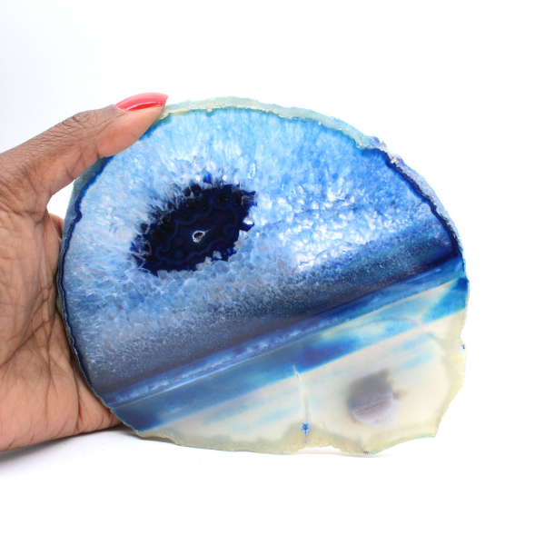 Sliced blue agate from Brazilian deposits
