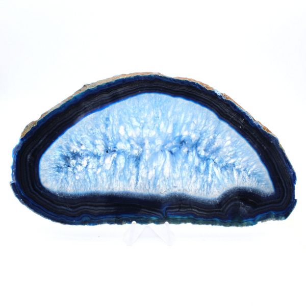 Elongated slice of blue agate of Brazilian origin