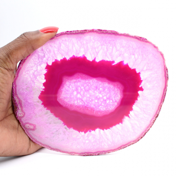 Section of polished, dyed pink agate