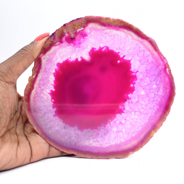 Slice of dyed pink agate for collection