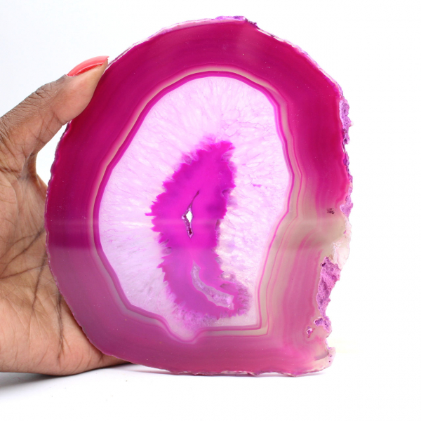 Pink-tinted polished slice agate