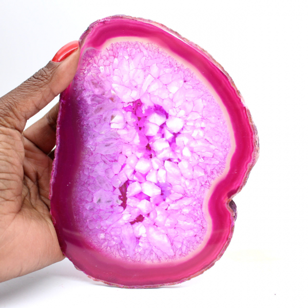 polished agate slice, tinted pink