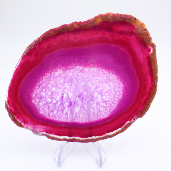 Decorative slice of dyed pink agate