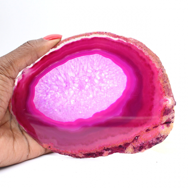 Decorative slice of dyed pink agate