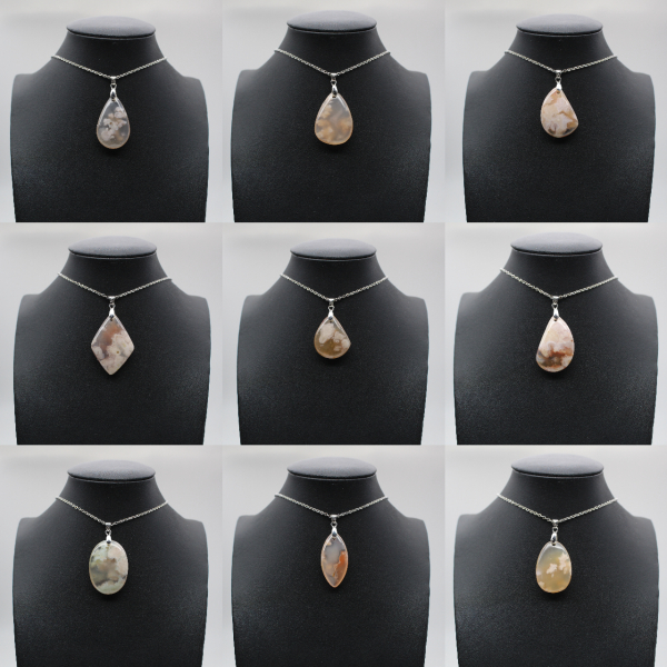 Teardrop Flower Agate Pendant