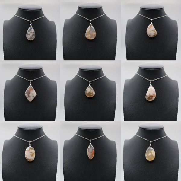 Teardrop Flower Agate Pendant