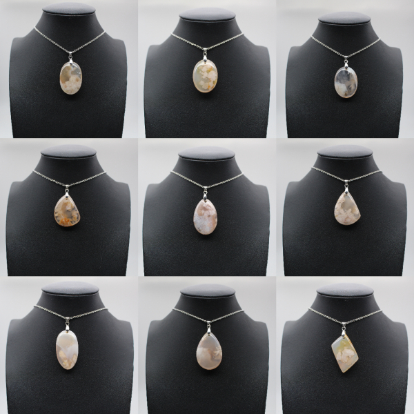 Oval Flower Agate Pendant