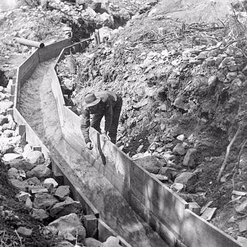 The History of the Gold Rush in the United States Wooden gold sluice in California between 1890 and 1915