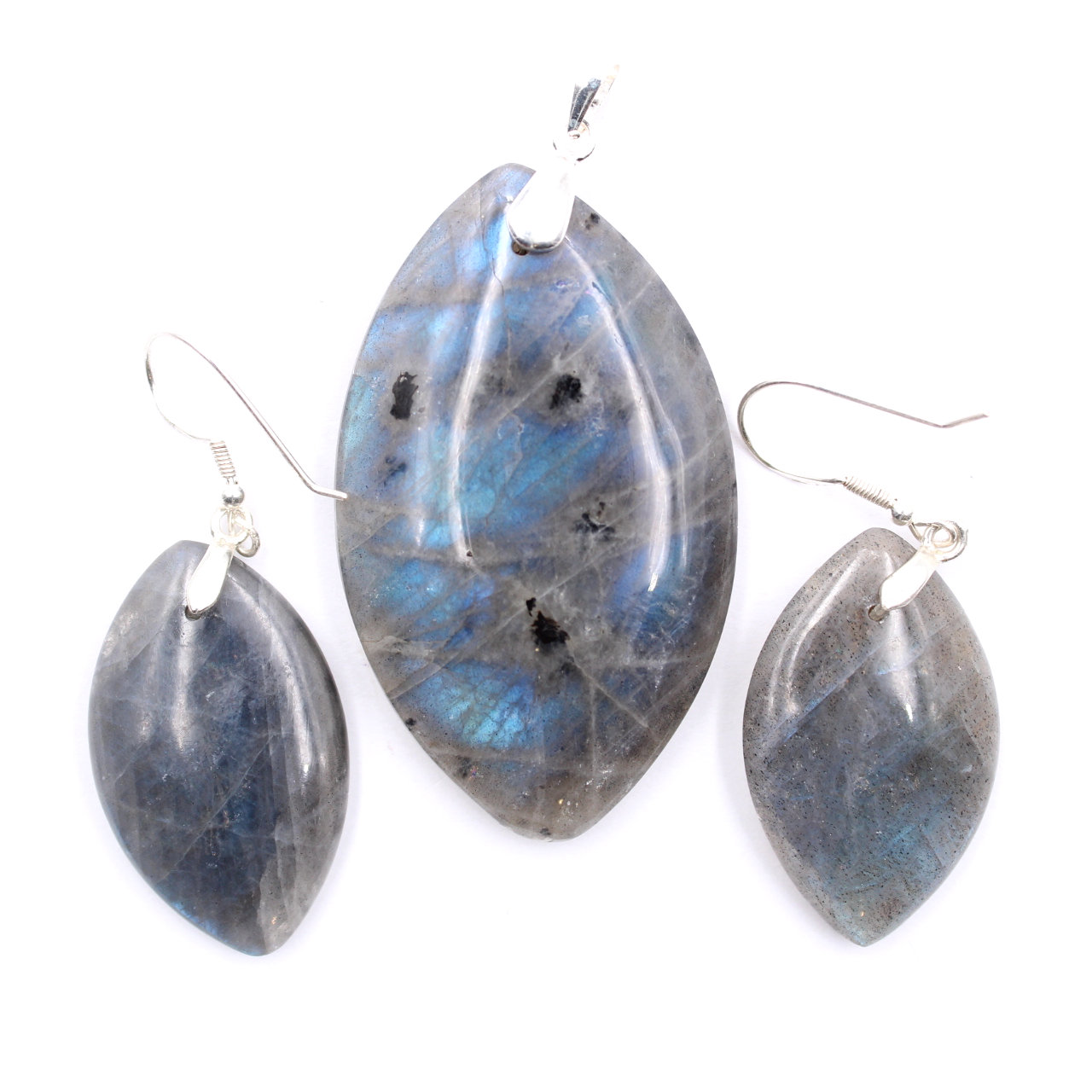 Pendant and earrings in labradorite and 925 silver