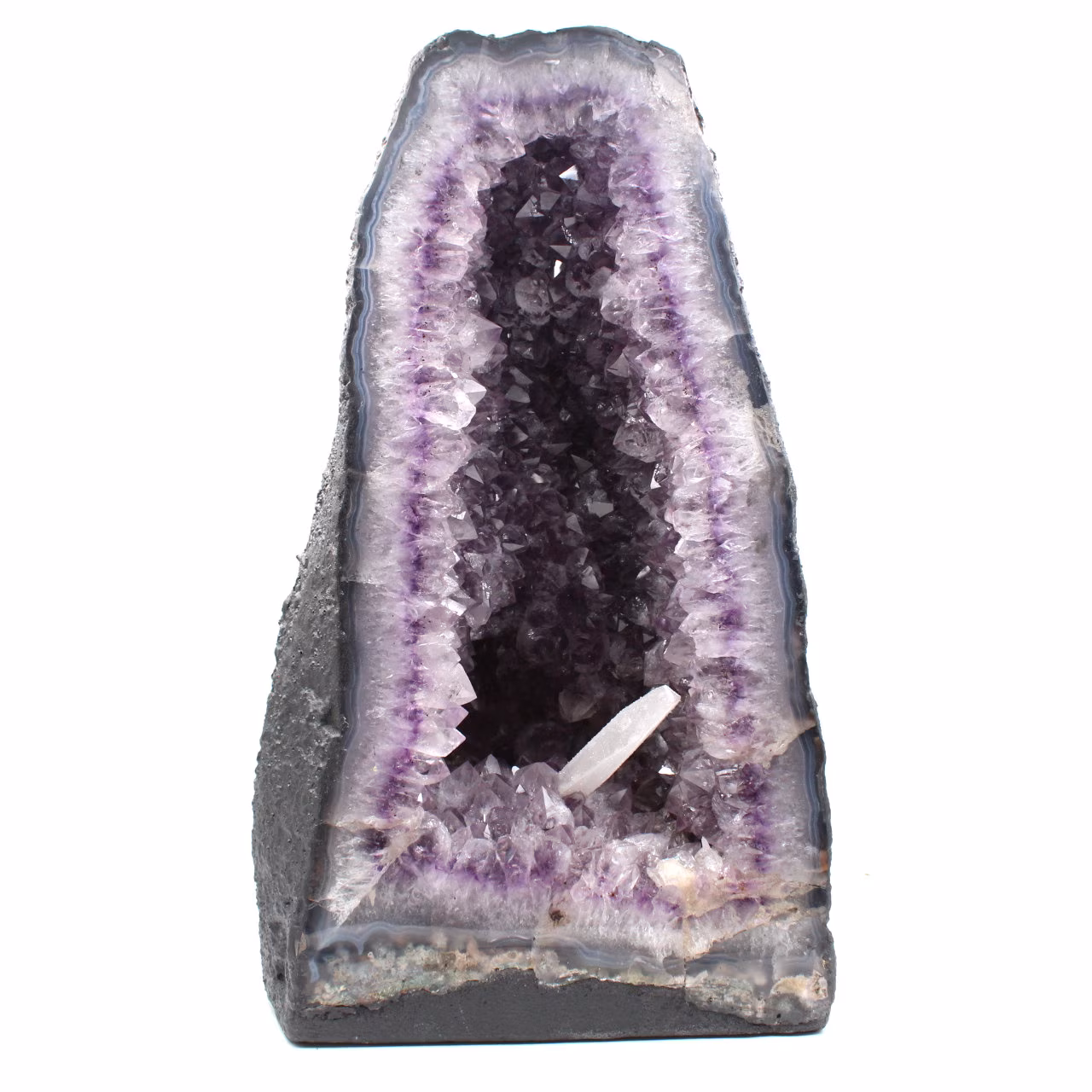 Amethyst geode with crystal of calcite