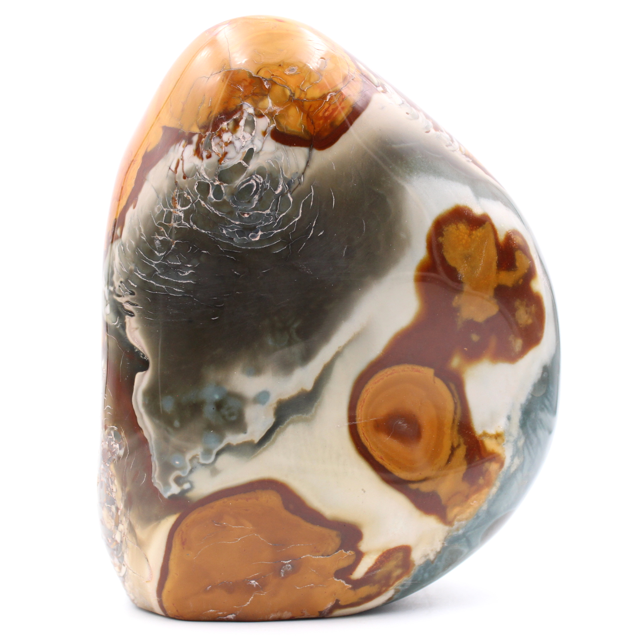 Polished block in multicolored printed jasper brown orange gray