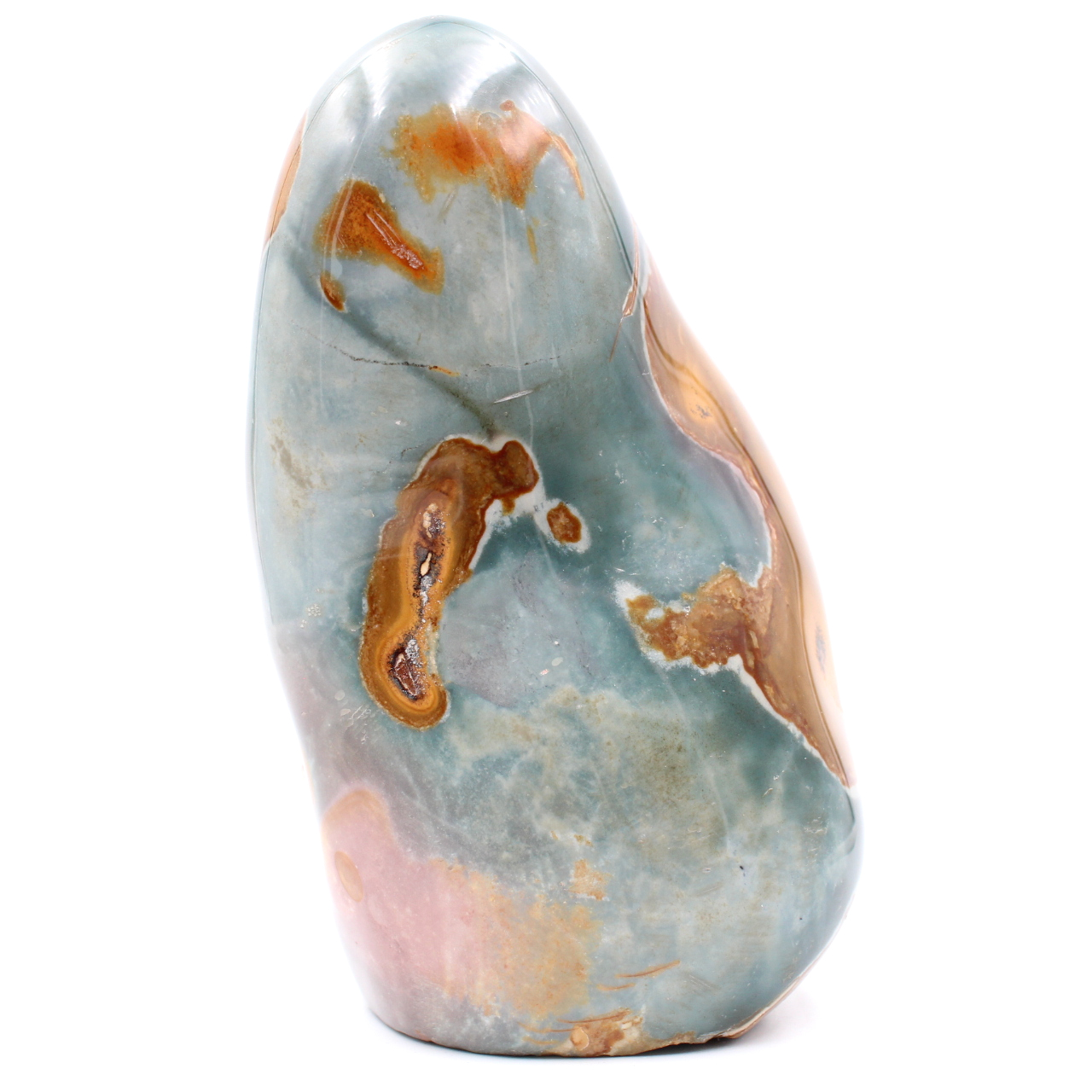 Printed jasper stone, blue gray and orange polished block