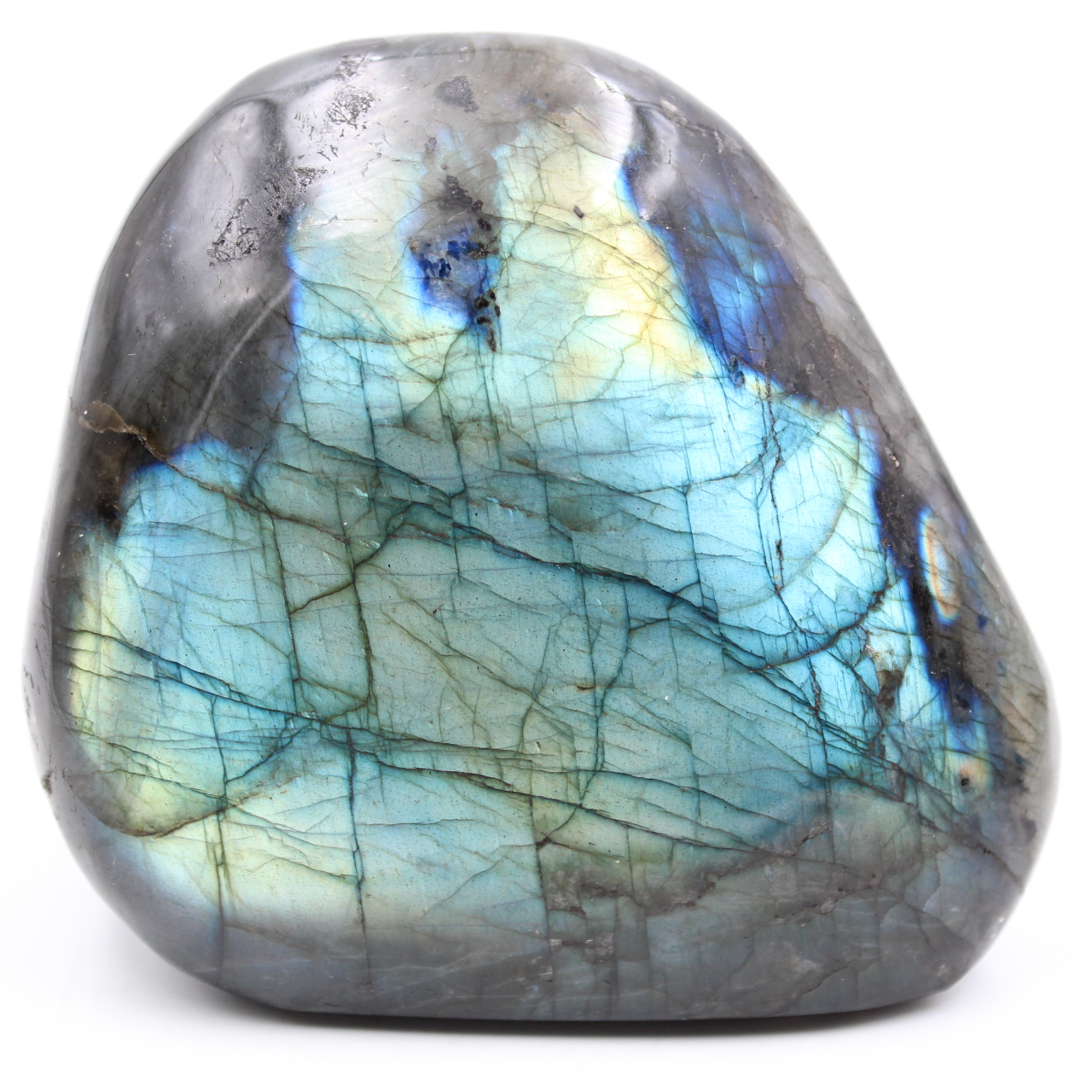 Labradorite with blue green reflections, decorative stone