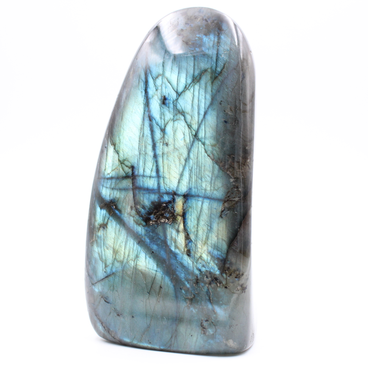 Free-form polished blue green labradorite
