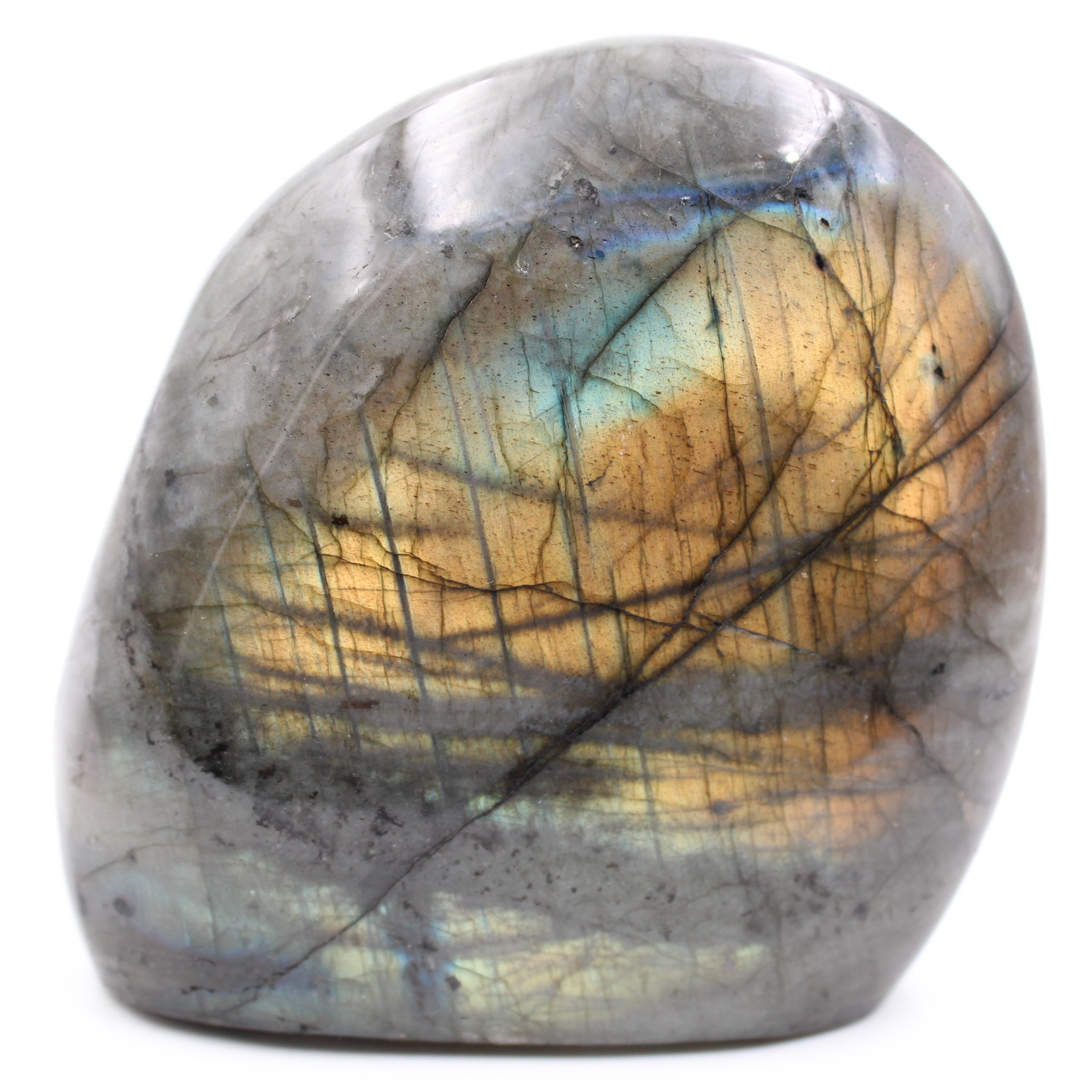 Labradorite stone with yellow reflections