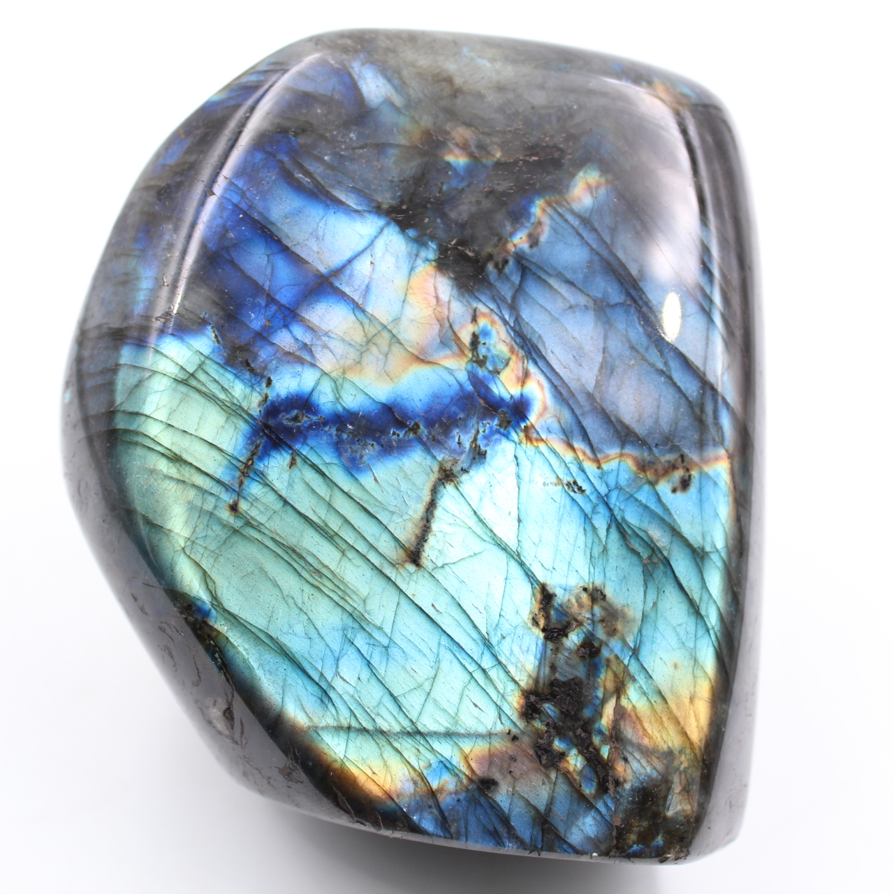 Bluish polished labradorite free form