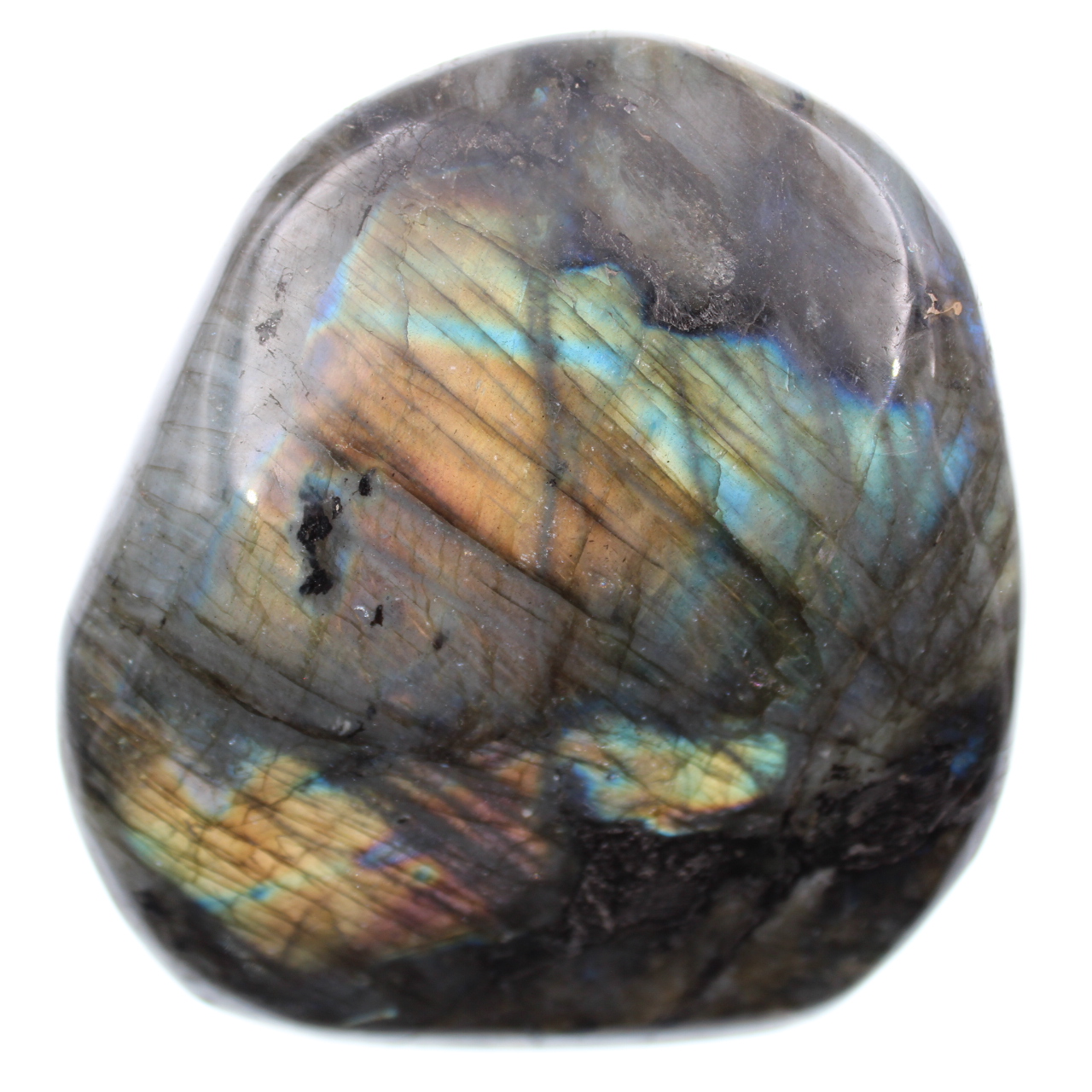 Multicolored labradorite block, free-standing block