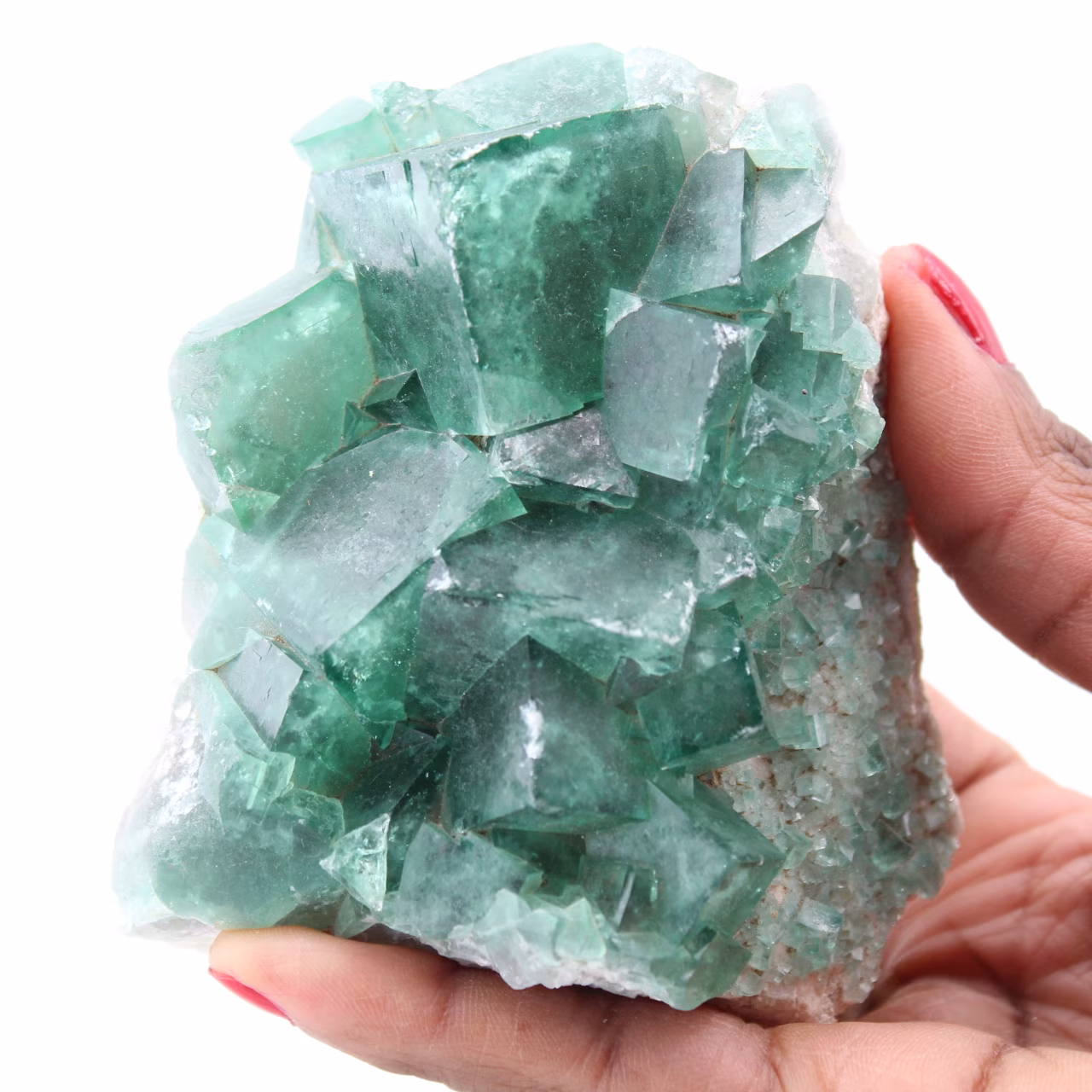 Cubic crystals of green fluorite on massive fluorite